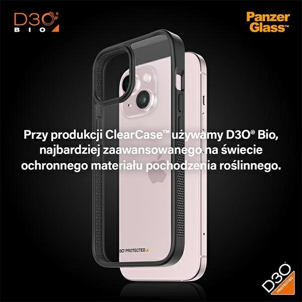 Mbështjellës PanzerGlass ClearCase për iPhone 15, Transparent & Zi