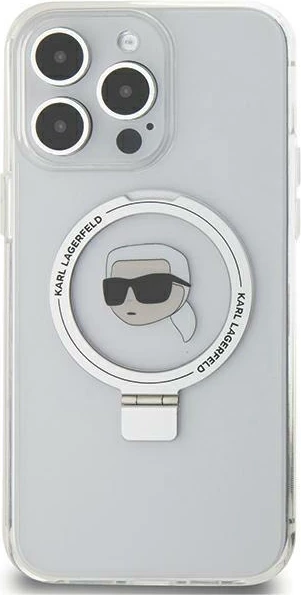 Mbështjellës Karl Lagerfeld KLHMP15XHMRSKHH për iPhone 15 Pro Max 6.7", Ring Stand Karl Head, MagSafe, Bardhë