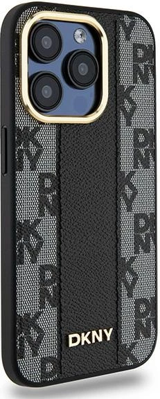 Mbështjellës DKNY Leather Checkered Mono Pattern MagSafe për iPhone 15 Pro, i zi