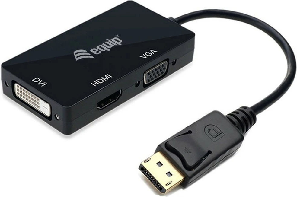 Adapter DisplayPort në HDMI/DVI/VGA Equip 133441, 0.24m, i zi