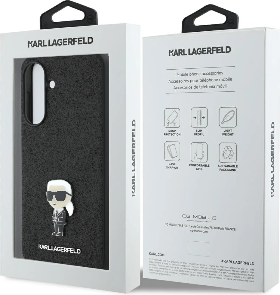Mbështjellës Karl Lagerfeld Fixed Glitter Ikonik Logo Metal Pin për Samsung Galaxy A56, i zi