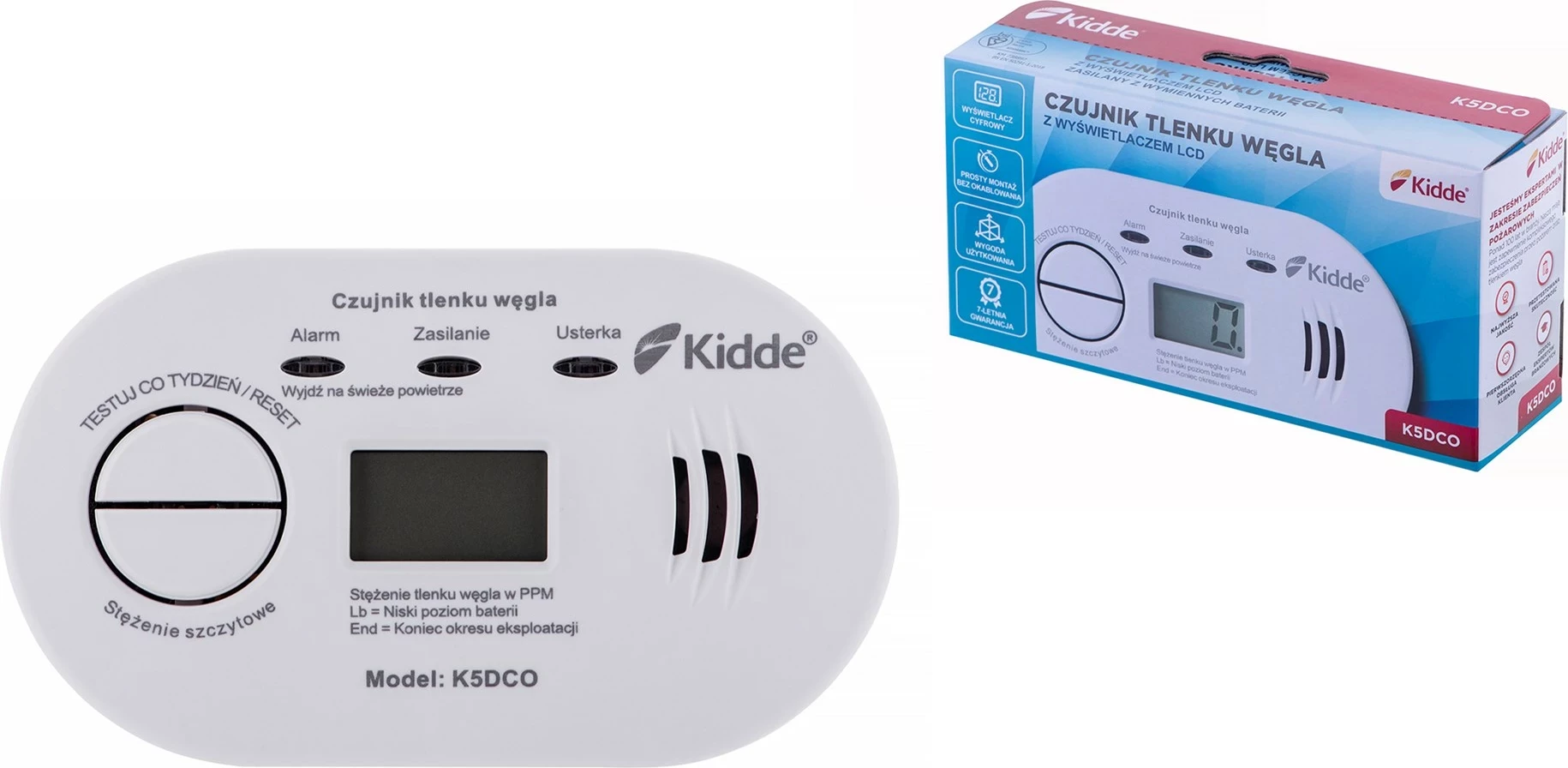 Detektor Kidde K5DCO për monoksid karboni, i bardhë