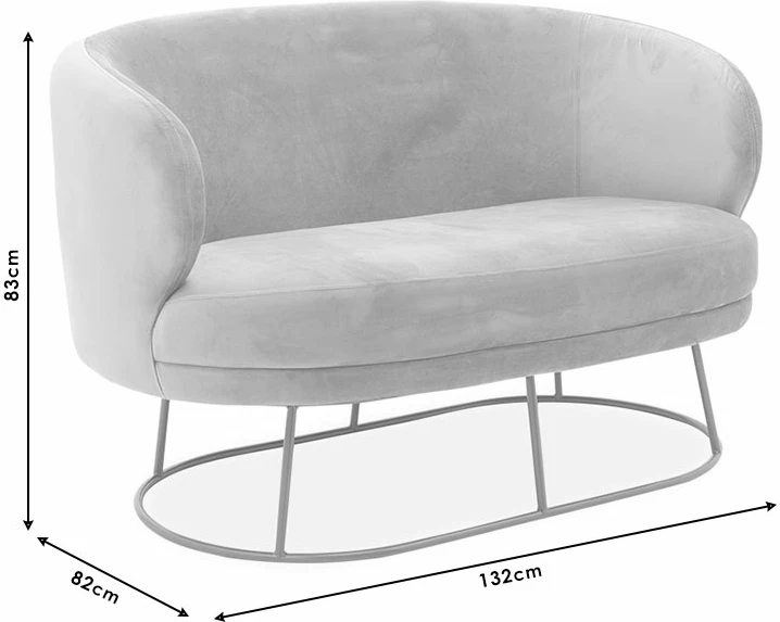 Divan dy ulëshe Rony, kadife ngjyrë mollë e kalbur, metal i artë, 132x82x83cm