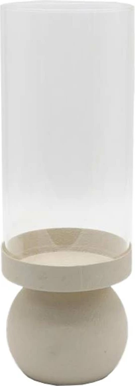Mbajtëse për qiri VELA, metal dhe xham, ngjyrë bezhë, 12.5x12.5x30cm