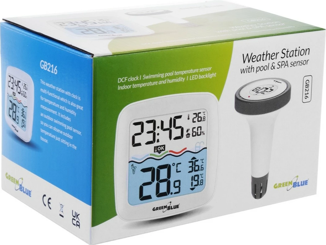 Stacion moti me termometër për pishinë GreenBlue GB216, i bardhë