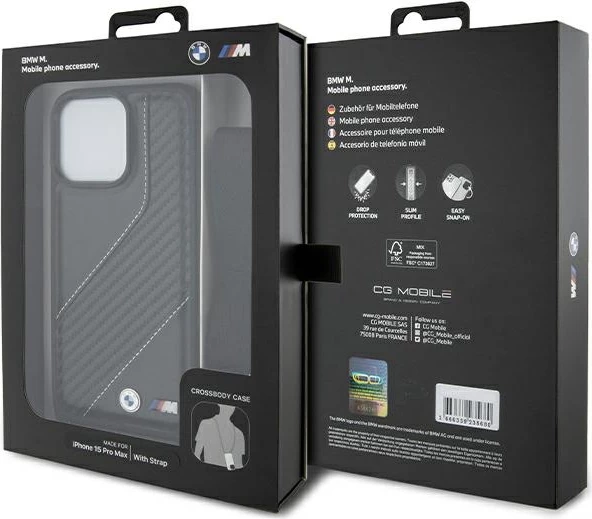 Mbështjellës BMW M Edition Carbon Stripe & Strap për iPhone 15 Pro, i zi