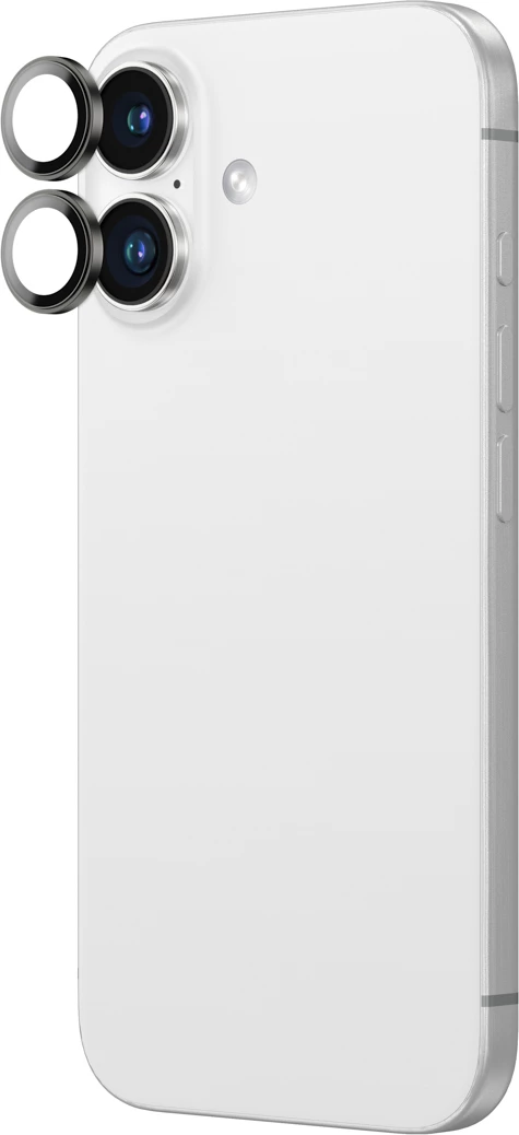 Mbrojtës xhami lente me kornizë, AmazingThing AR Aluminum 2 Lens Glass, për iPhone 16/16 Plus, 2 lente, 9H, ngritje 0.4 mm, e zezë