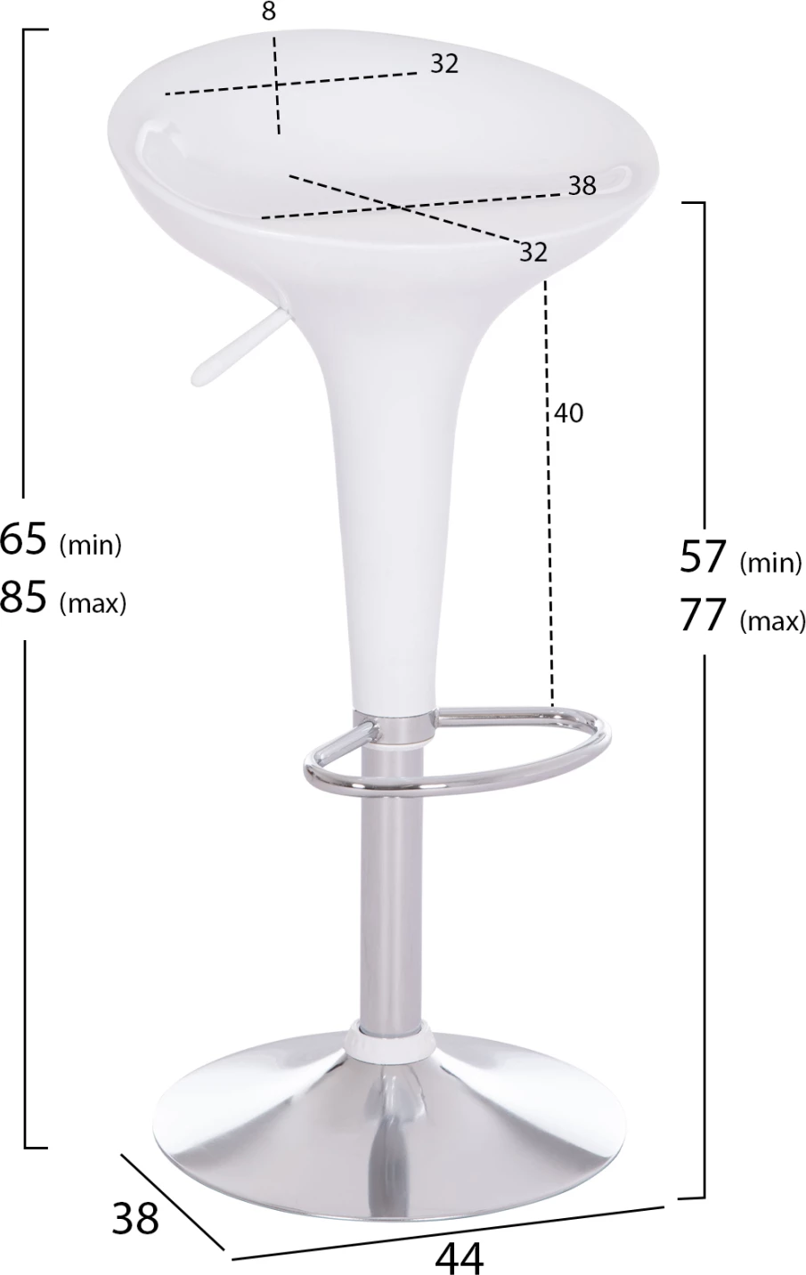Karrige për bar rrotulluese DAISY, ABS e bardhë, 44x38x85cm, set prej 2 copësh