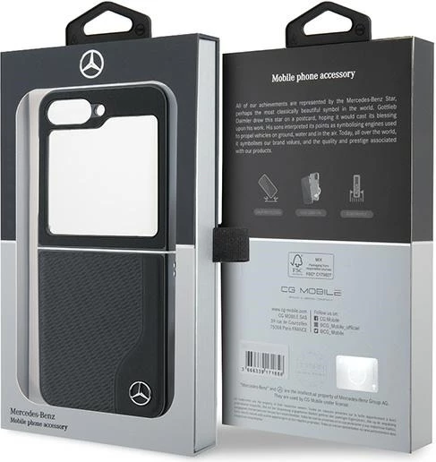 Mbështjellës Mercedes Leather Wood Imitation MagSafe për Samsung Galaxy Z Flip 6, Zi