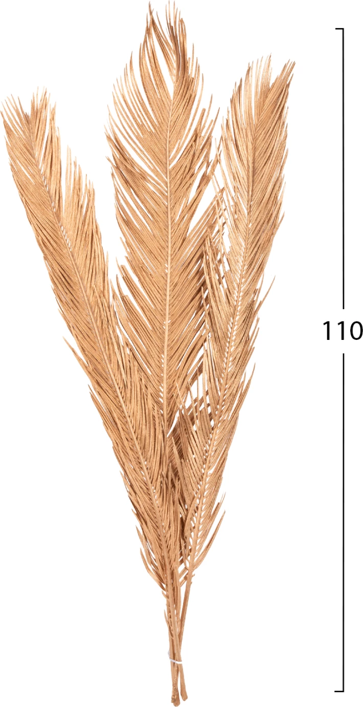 Set dekorativ me 3 gjethe të thara palme, ngjyrë ari, FH7958, 110H cm