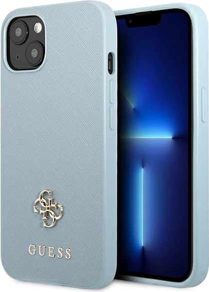 Mbështjellës Guess Saffiano 4G Small Metal Logo për iPhone 13 6.1", kaltër