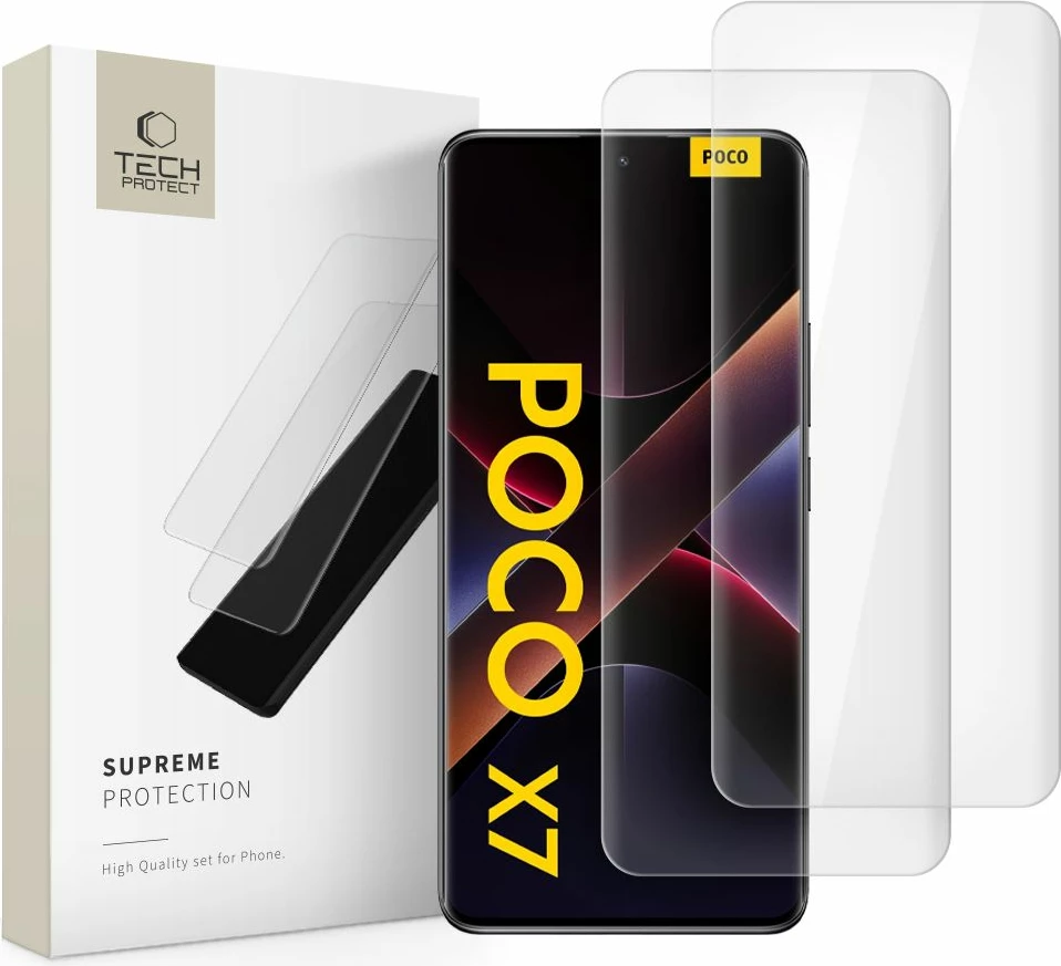 Xham mbrojtës Tech-Protect Supreme Protection për Xiaomi Redmi Note 14 Pro / 14 Pro+ 5G / Poco X7 5G, Transparent, set prej 2 copë