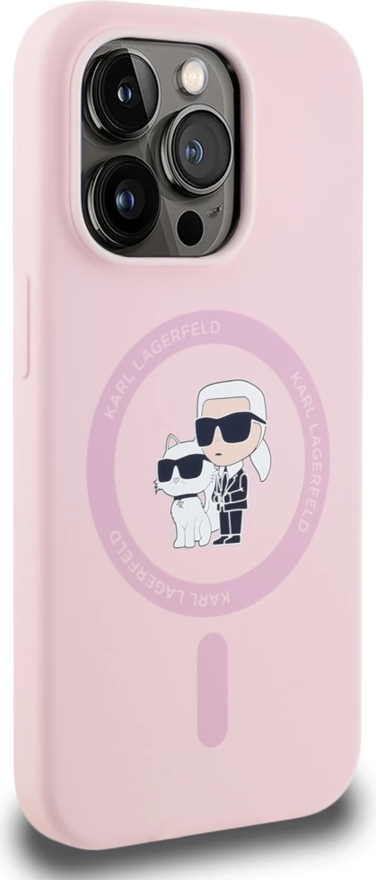 Mbështjellës Karl Lagerfeld Silicone Karl&Choupette MagSafe për iPhone 14 Pro, Rozë