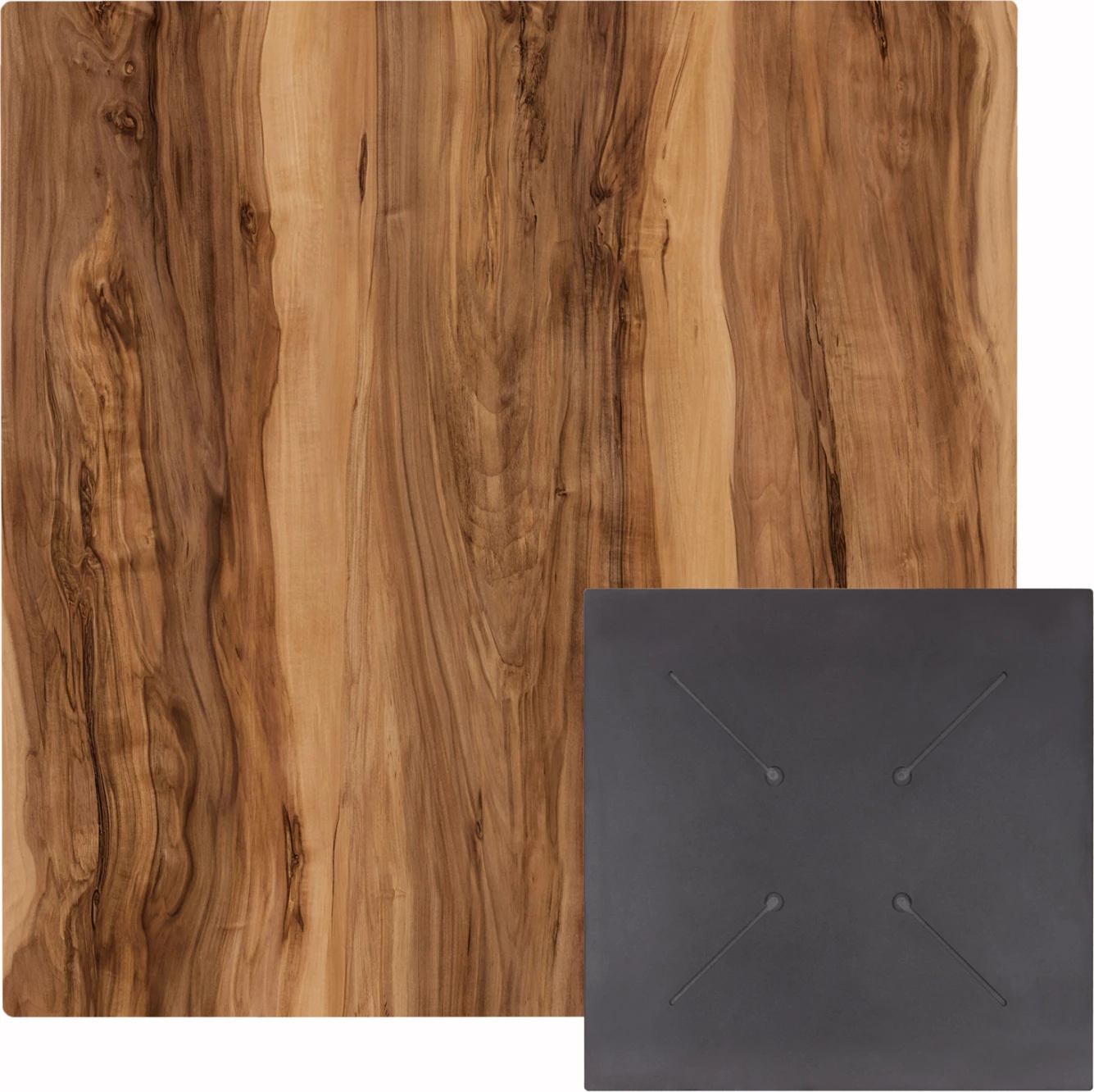 Sipërfaqe tavoline katrore HPL, ngjyrë Indian Sheesham, 80x80cm, set prej 2 copë