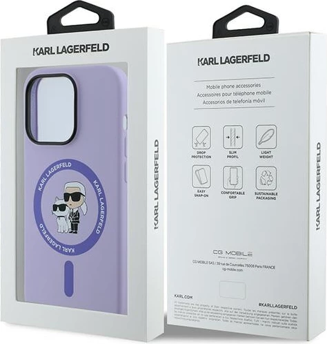 Mbështjellës Karl Lagerfeld HC MagSafe Silicone Karl&Choupette Heads për iPhone 14 Pro, Violet