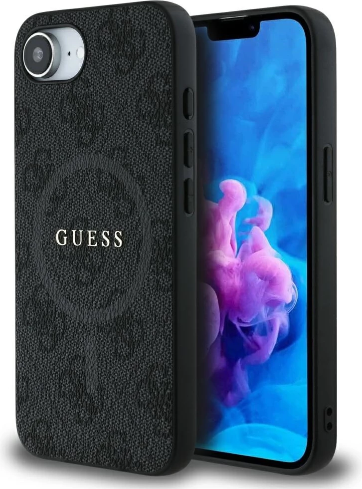 Mbështjellës Guess PU Leather 4G Colored Ring me MagSafe për iPhone 16e 6.1", i zi