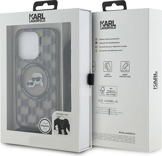 Mbështjellës Karl Lagerfeld IML Crossbody Monogram Karl & Choupette Head MagSafe për iPhone 15 Pro, Zi