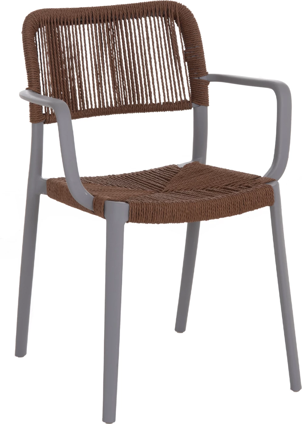 Karrige për jashtë STRIDER, polipropilen gri, litar kafe, 57x53x80cm, set prej 5 copësh