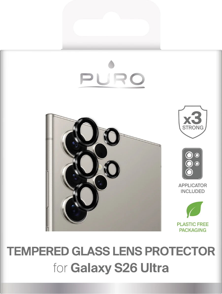 Mbrojtës xhami i temperuar për kamerë Puro Individual për Samsung Galaxy S26 Ultra, me korniza të zeza, set