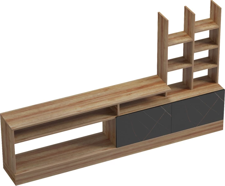 Komodë TV Seruno, ngjyrë lis dhe mermer i zi, 170x25x100cm