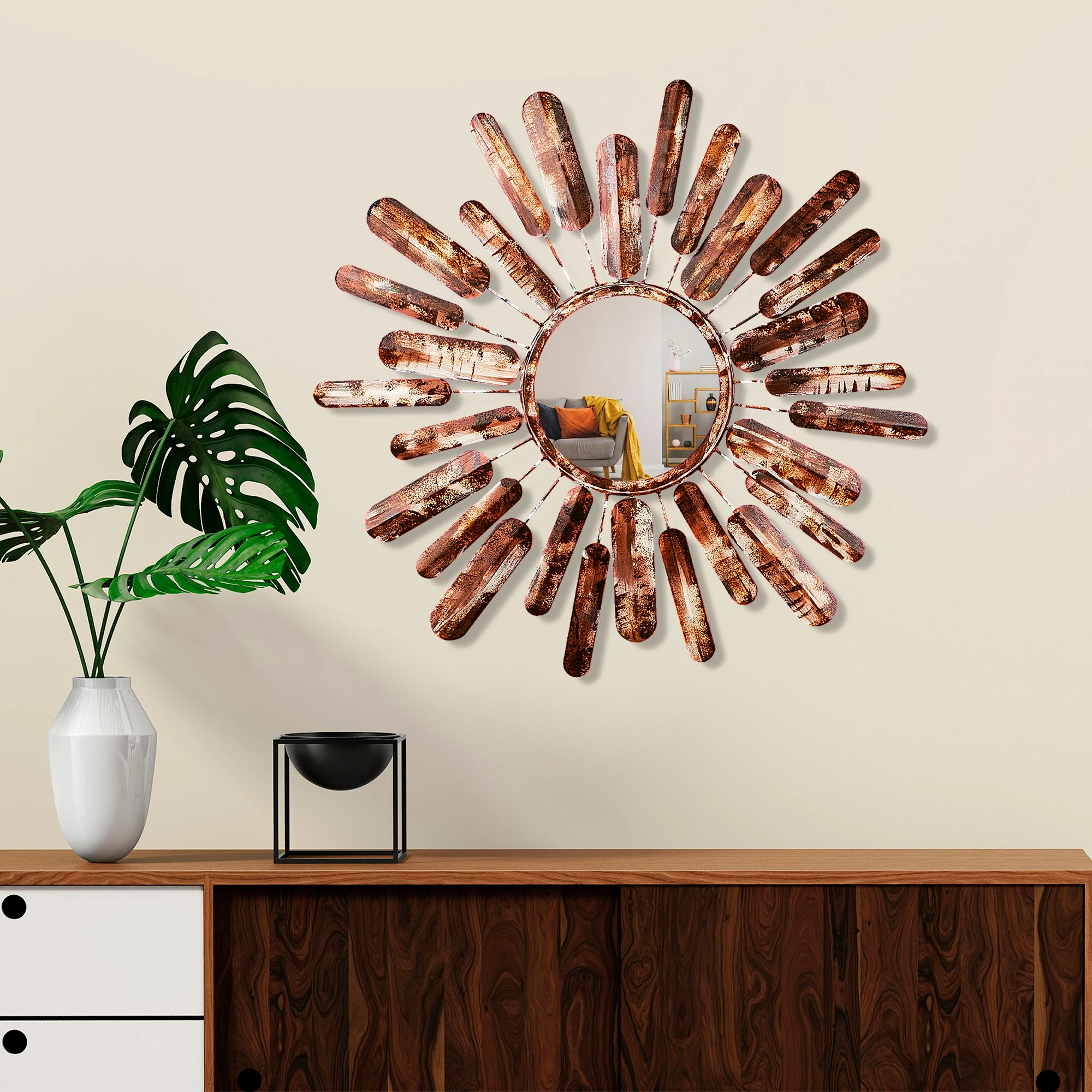 Pasqyrë dekorative, model dielli, shumëngjyrëshe, Mirror Sun 3, 75x75x4cm