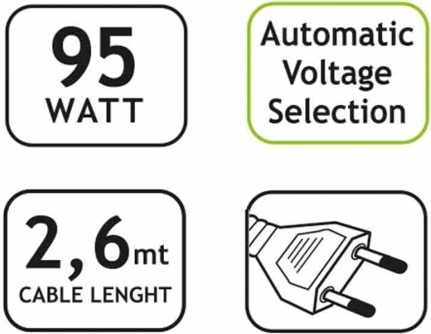 Karikues universal për laptop TECNOWARE FAU17610 95W, i zi, set me 10 konektorë