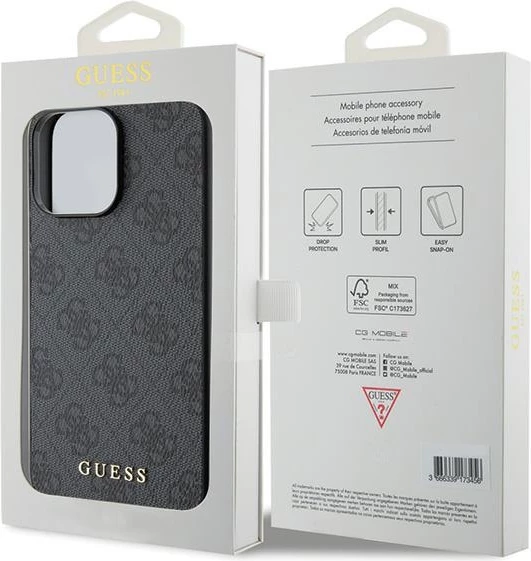 Mbështjellës Guess 4G Metal Gold Logo për iPhone 15 Pro Max, Gri