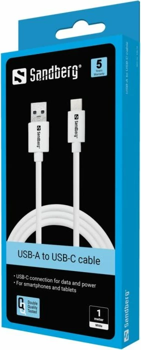 Kabllo USB-C 3.1 në USB-A 3.0 Sandberg 136-15 1 m, e bardhë