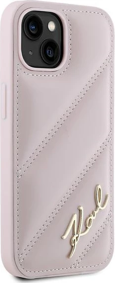 Mbështjellës Karl Lagerfeld Diagonal Quilted Script për iPhone 15 Plus / 14 Plus, rozë
