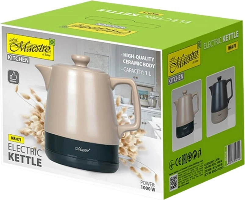 Çajnik elektrik qeramik Feel-Maestro MR-071, 1L, 1200W, Bezhe