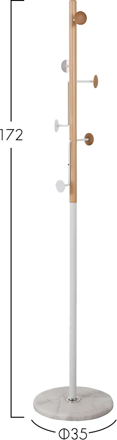 Varëse rrobash Tree, dru fagu natyral dhe metal i bardhë, 35x35x172 cm