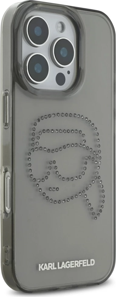 Mbështjellës Karl Lagerfeld IML Rhinestones Karl Head për iPhone 16 Pro, i zi