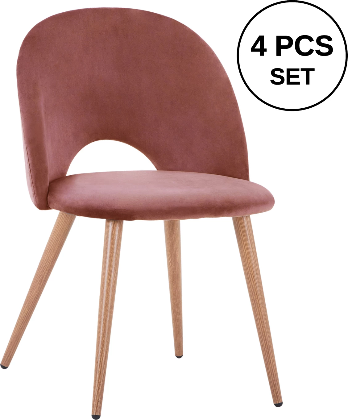 Karrige ngrënieje kadife ngjyrë mollë e kalbur dhe këmbë metalike FH8544.02 52x49,5x77 cm, set prej 4 copë