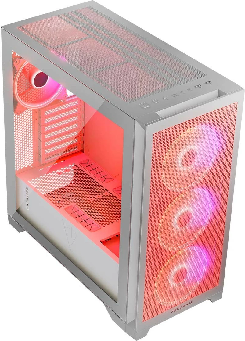 Kasë MODECOM Volcano Expanse S ARGB Midi Tower ATX/µATX/ITX me 4 ventilatorë ARGB, xham i kalitur, e bardhë