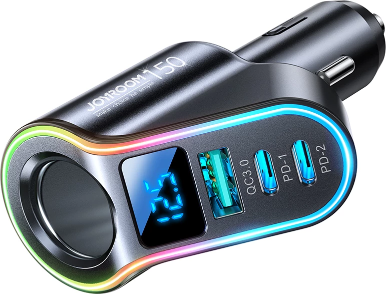 Karikues veture Joyroom JR-CL21, 150W, 3 porta (USB-A QC3.0, 2x USB-C PD3.0), LED, zi