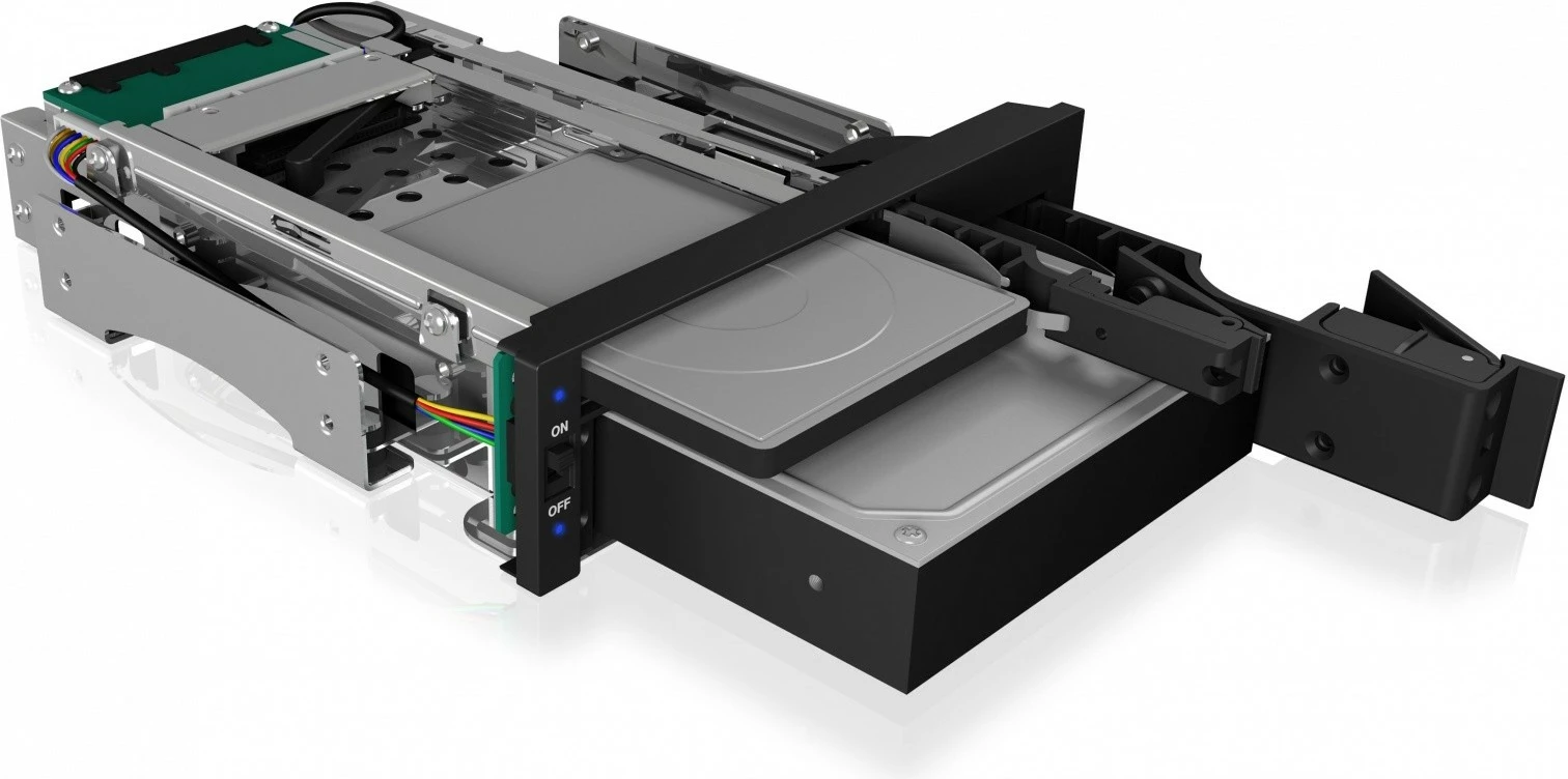 Kasë IcyBox IB-173SSK për 1x 2.5" + 1x 3.5" HDD/SSD, për hapësirë 5.25", e zezë