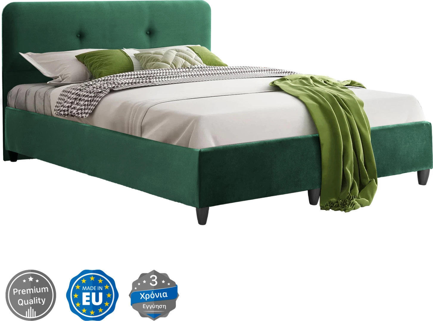 Krevat DOLORES, kadife jeshile selvi, 150x200