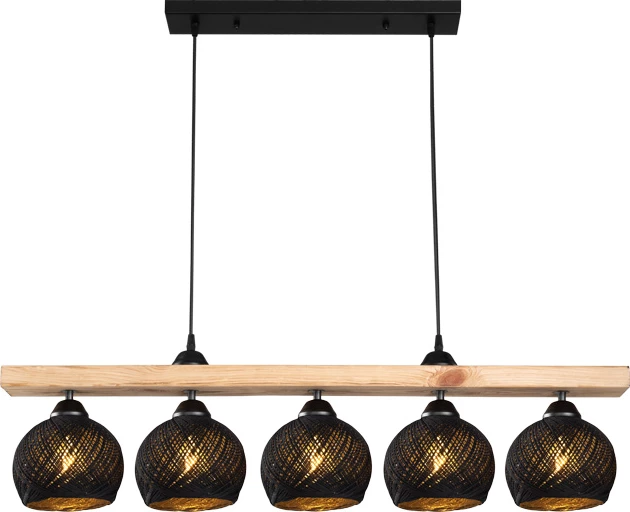 Llambë tavani pesë-dritëshe Salote E27, ngjyrë kafe-e zezë, 100x18x24cm