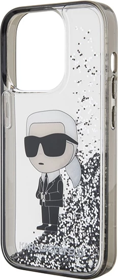 Mbështjellës Karl Lagerfeld Liquid Glitter Ikonik për iPhone 15 Pro, transparent