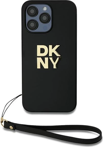 Mbështjellës DKNY Wrist Strap Stock Logo për iPhone 15 Pro Max, i zi