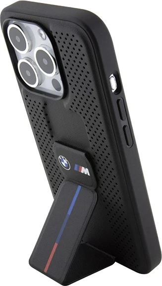 Mbështjellës BMW Grip Stand Smooth & Perforated për iPhone 15 Pro, i zi