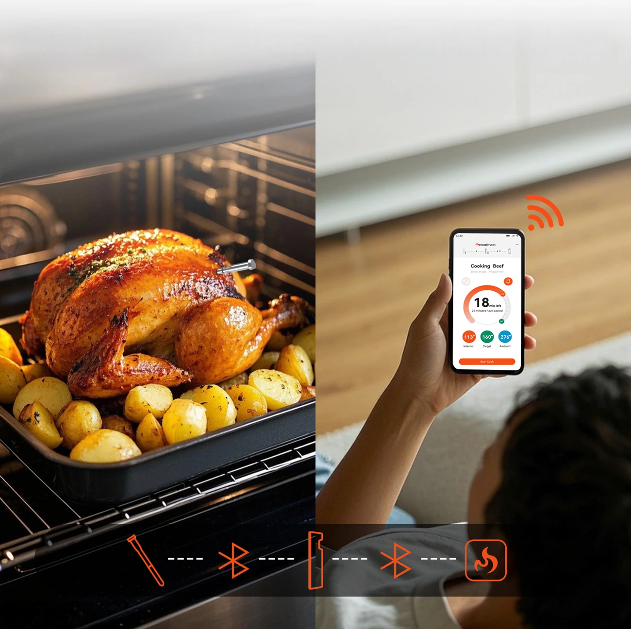 Termometër kuzhine me Bluetooth, Meatmeet S Pro, sondë pa kabllo çelik inox IP69, saktësi ±0.1°C, rreze 120 m, gri
