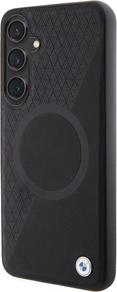 Mbështjellës BMW BMHMS24S23RTPK për Samsung Galaxy S24, lëkurë natyrale, MagSafe, i zi