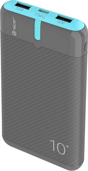 Powerbank Tracer EnerGo TRABAT47514 10000mAh 37Wh 3x dalje (1x USB-C, 2x USB-A) 5V/2A me kabllo USB-C në USB-C, gri/blu