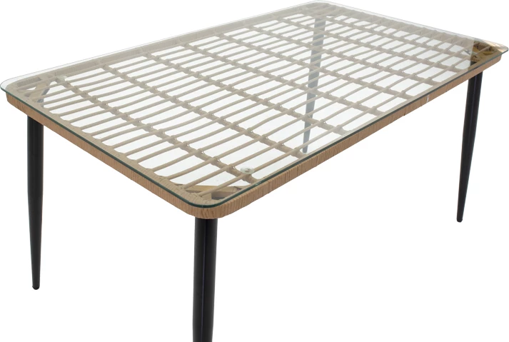 Tavolinë me karrige Naoki X set prej 5 copë rattan pe ngjyrë natyrale dhe metal i zi 160x90x78cm