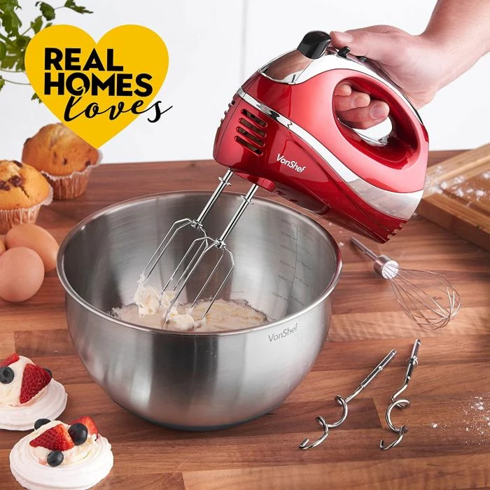 Mikser dore VONSHEF 2013077 300W 5 shpejtësi Turbo, i kuq
