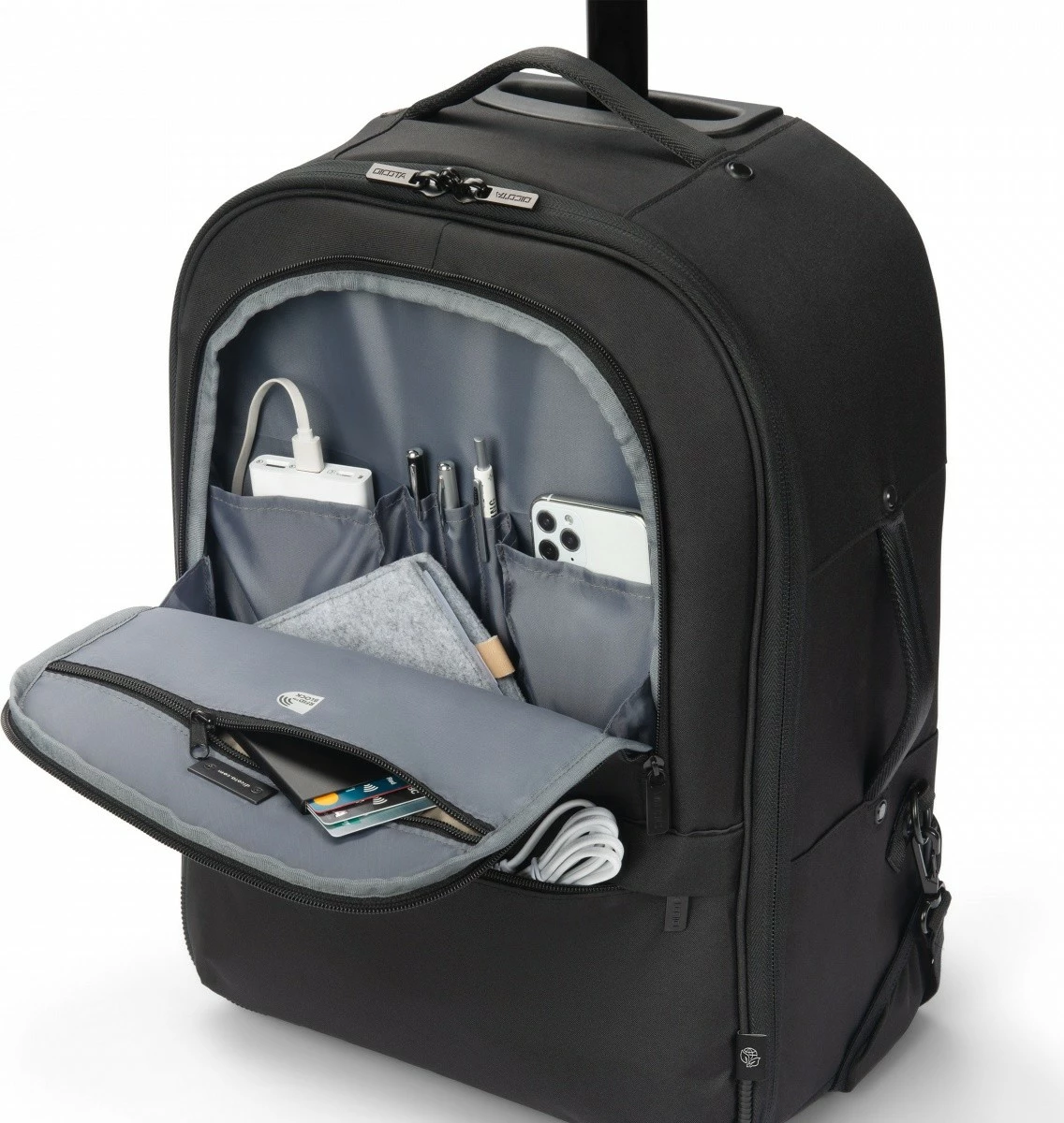 Çantë shpine me rrota, DICOTA, Eco CORE D32152-RPET, për laptop 14-16", 33L, e zezë