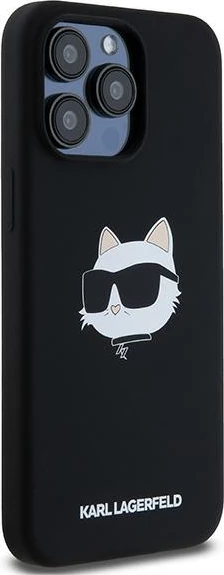 Mbështjellës Karl Lagerfeld Silicone Choupette Head MagSafe për iPhone 15 Pro Max, zi
