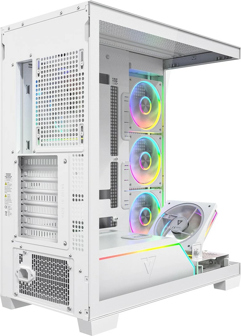 Kasë MODECOM Volcano Stellar Plus 5F AT-STELLAR-PLUS-5F-ARGB-20, Midi Tower ATX/mATX/ITX, 5x120mm ARGB me kontrollues, USB-C, xham i temperuar, e bardhë