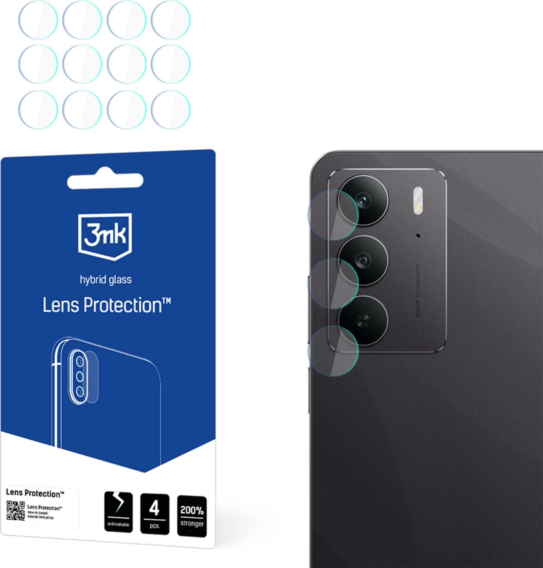 Mbrojtës xhami për kamerë 3mk Protection për Realme C75x, 4 copë